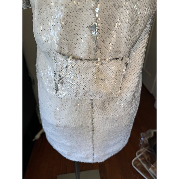 Cavanagh Baker Silver Sequin Short Sleeve V-Neck Mini Dress S - Picture 8 of 14